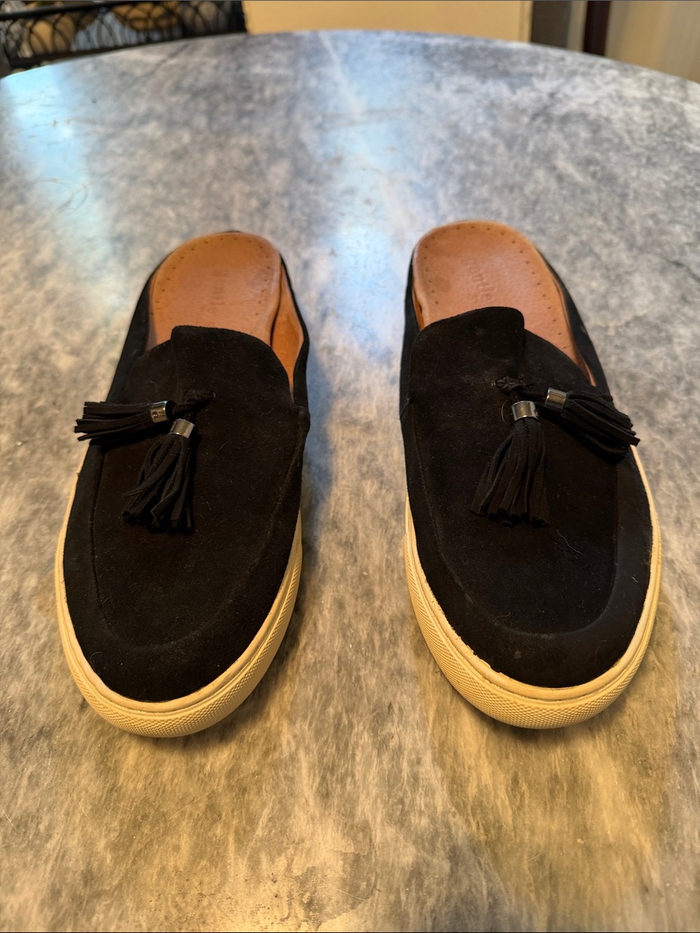 Kenneth Cole Black Suede Tassel Mule Sneakers with Cream Sole